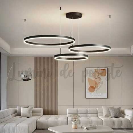 Candelabru LED 208W Minimalist Black 40+60+80, LED inclus, 4 surse de iluminare, Telecomanda, Dimabi